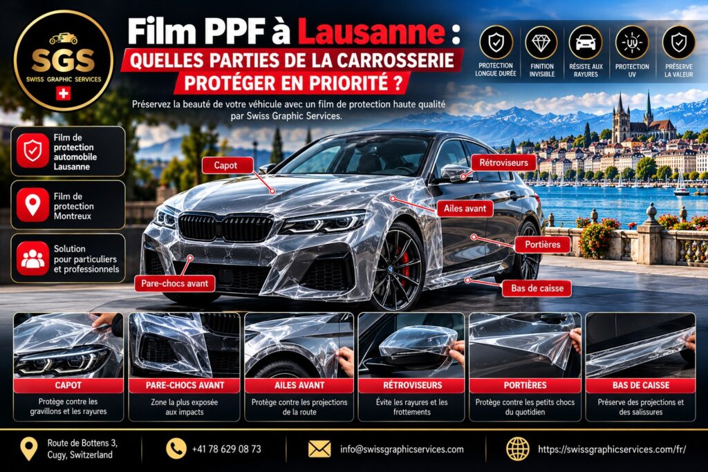 Film PPF à Lausanne : quelles parties de la carrosserie protéger en priorité ?